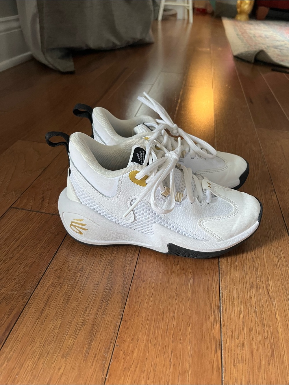 Under Armour White and Gold Kids Sneakers